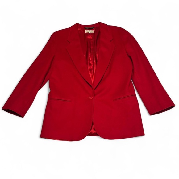 VTG L.L. Bean Red Wool Blazer 8P Made in USA Classic Single Button Lined Jacket - Picture 5 of 8